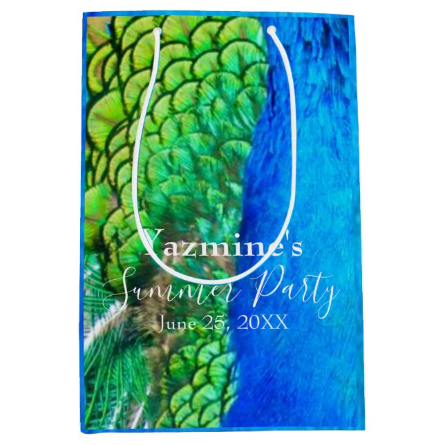 Peacock Blue Green Feather Texture Summer Vibes Me Medium Gift Bag (Front)