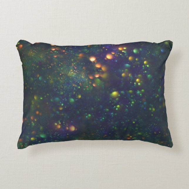 Peacock Blue Green Galactic Bokeh Glitter Decorative Cushion (Front)