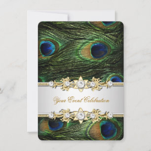 Peacock Blue Green Gold Elegant Party Invitation