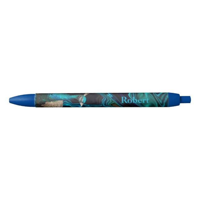 Peacock blue & green modern elegant custom name ink pen (Front)
