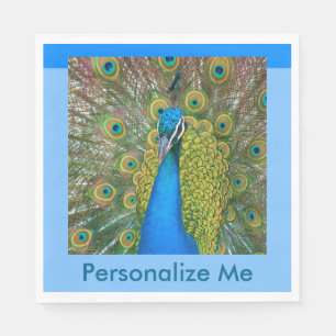 Peacock Blue Head with and Colourful Tail Feathers Napkin