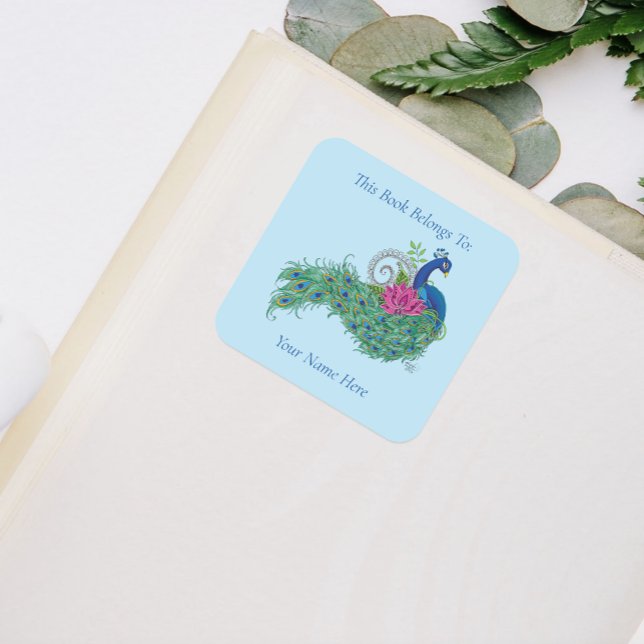 Peacock Blue Lotus Flower Henna Bookplate Square Sticker (Creator Uploaded)
