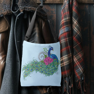 Peacock Blue Lotus Flower Henna Crossbody Bag