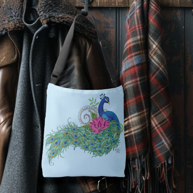 Peacock Blue Lotus Flower Henna Crossbody Bag (Creator Uploaded)