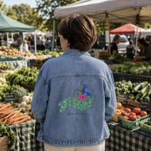 Peacock Blue Lotus Flower Henna Denim Jacket