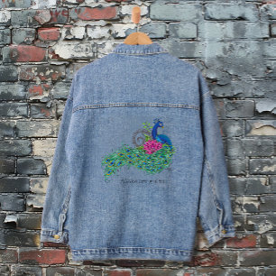 Peacock Blue Lotus Flower Henna Denim Jacket