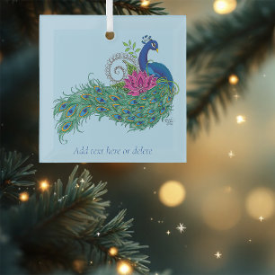 Peacock Blue Lotus Flower Henna Glass Tree Decoration