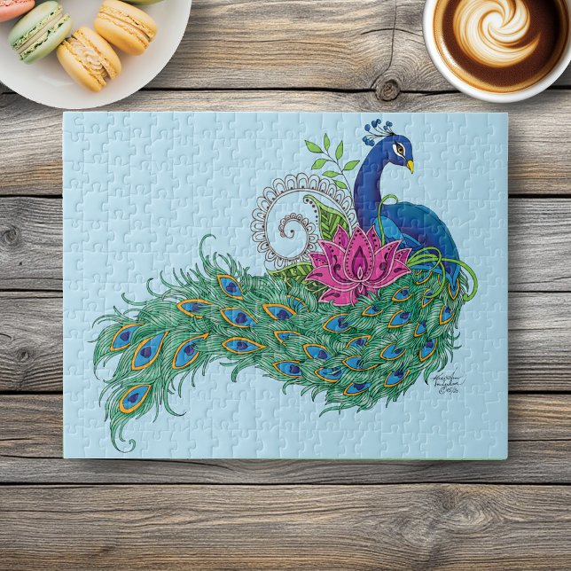 Peacock Blue Lotus Flower Henna Jigsaw Puzzle (Creator Uploaded)