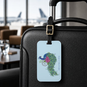 Peacock Blue Lotus Flower Henna Luggage Tag