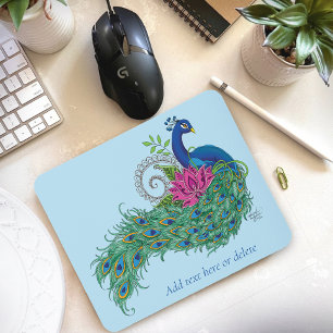 Peacock Blue Lotus Flower Henna Mouse Pad