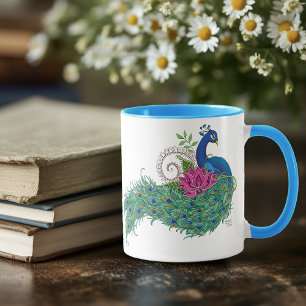 Peacock Blue Lotus Flower Henna Mug