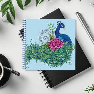 Peacock Blue Lotus Flower Henna Notebook
