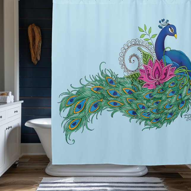 Peacock Blue Lotus Flower Henna Shower Curtain (Creator Uploaded)