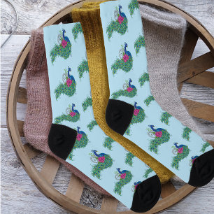 Peacock Blue Lotus Flower Henna Socks