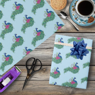 Peacock Blue Lotus Flower Henna Wrapping Paper