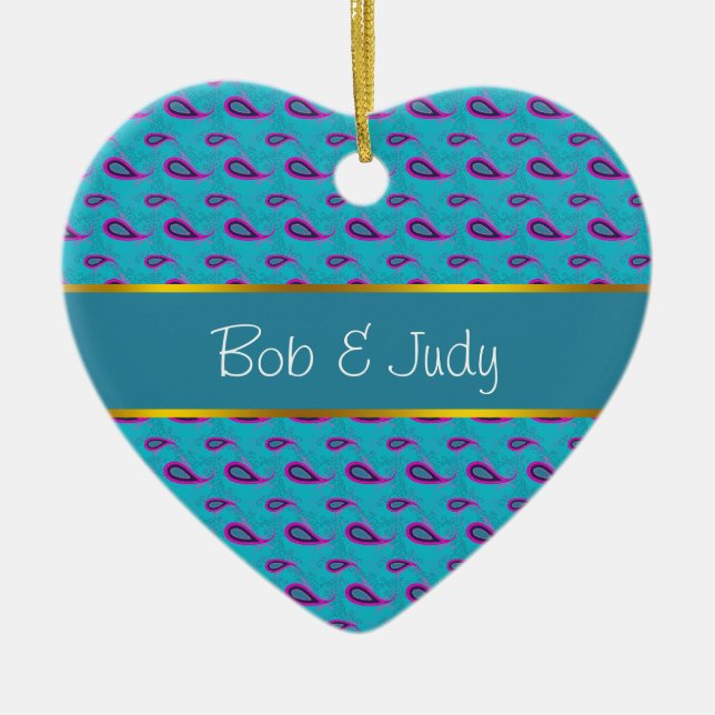 Peacock Blue Paisley Ceramic Tree Decoration (Front)