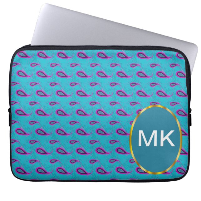 Peacock Blue Paisley Laptop Sleeve (Front)