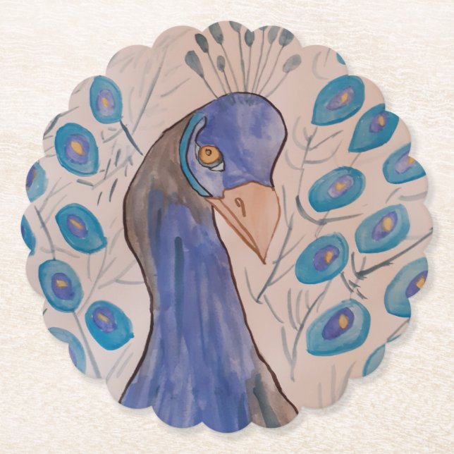 Peacock Blue Paper Coaster (Front)