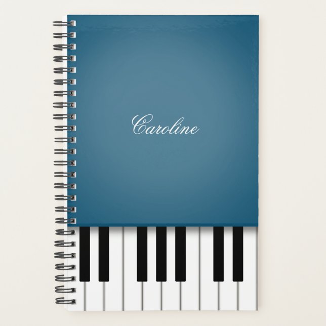 Peacock Blue Piano Keyboard Personalised Music Planner (Front)