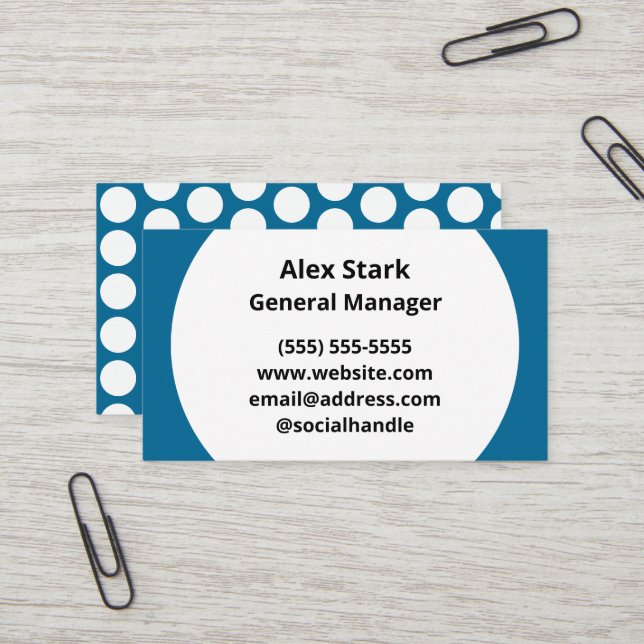 Peacock Blue Polka Dot Business Cards (Front/Back In Situ)
