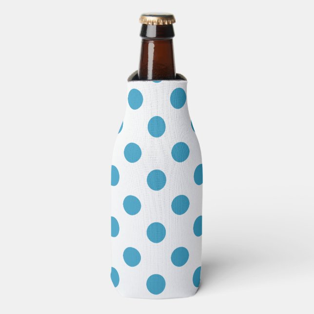 Peacock Blue Polka Dots Circles Bottle Cooler (Bottle Front)