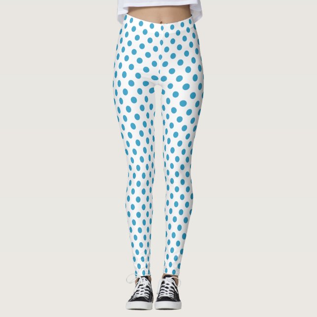 Peacock Blue Polka Dots Circles Leggings (Front)