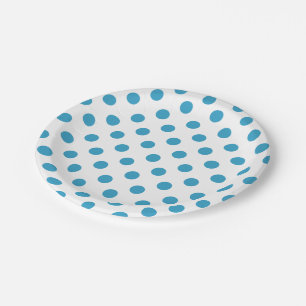 Peacock Blue Polka Dots Circles Paper Plate