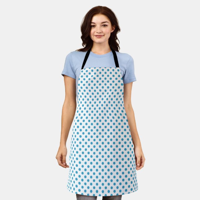 Peacock Blue Polka Dots Circles White Background  Apron (Worn)