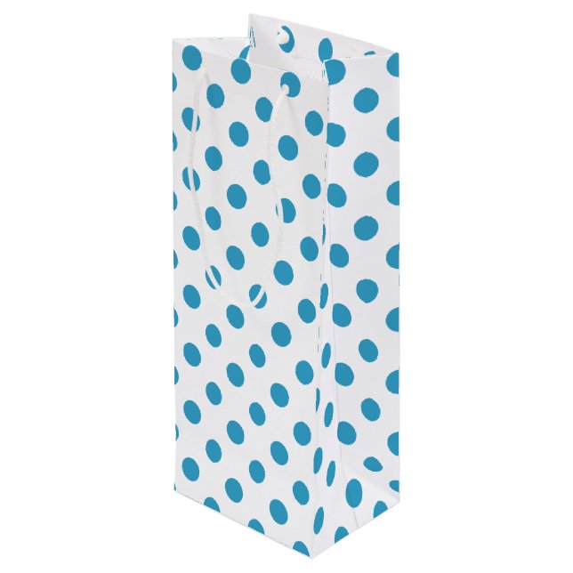 Peacock Blue Polka Dots Circles Wine Gift Bag (Back Angled)