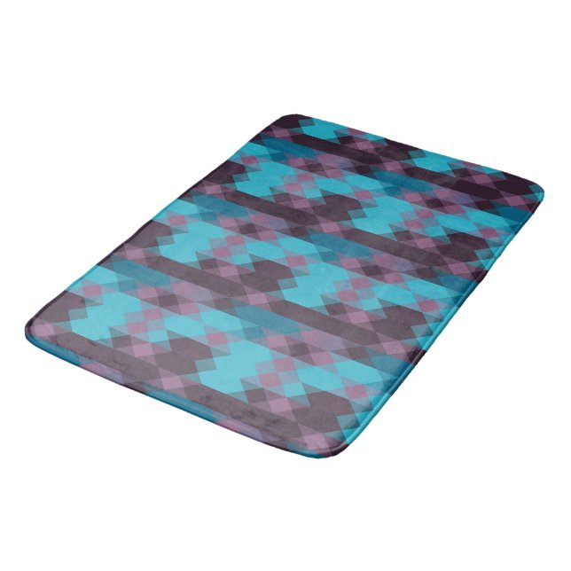peacock blue, purple, topaz blue and thunder bath mat (Angled)