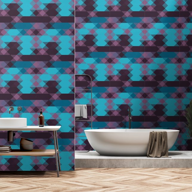 peacock blue, purple, topaz blue and thunder wallpaper (Bathroom)