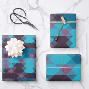 peacock blue, purple, topaz blue and thunder wrapping paper sheet