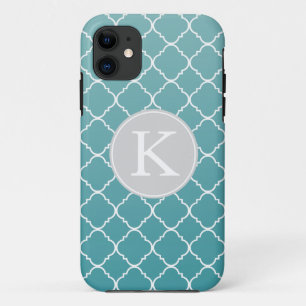 Peacock Blue Quatrefoil Monogram Case-Mate iPhone Case