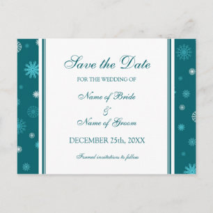 Peacock Blue Save the Date Winter Wedding Postcard