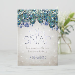 Peacock Blue Silver OH Snap Wedding Hashtag Card