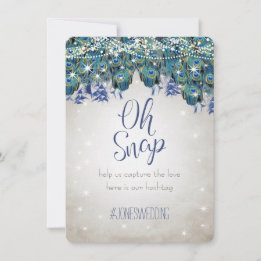 Peacock Blue Silver OH Snap Wedding Hashtag Cards