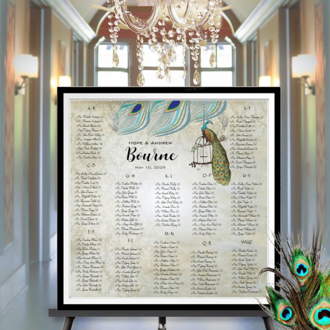 Peacock Blue Silver Seating Chart 12 Tables (To see frame pricing, please enter your frame and mat options.)
