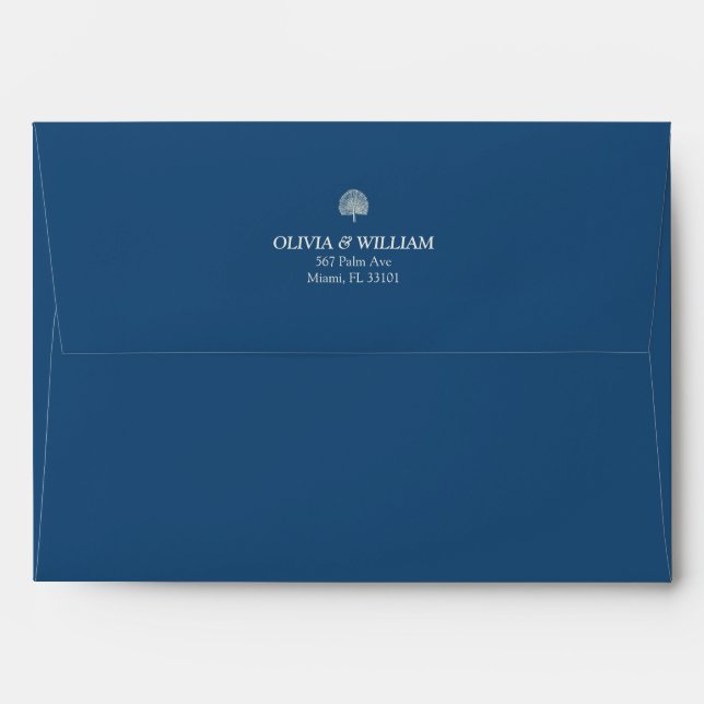 Peacock Blue Tropical Palm 5x7 Wedding Envelope (Back (Top Flap))