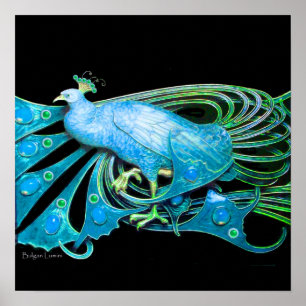 PEACOCK ,blue turquase ,green black Poster