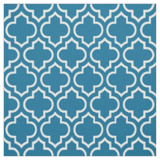 Peacock Blue, White Moroccan Quatrefoil #6 Fabric