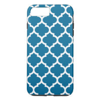 Peacock Blue White Moroccan Quatrefoil Pattern #5