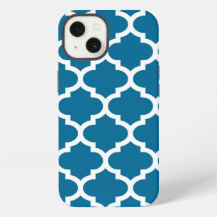Peacock Blue White Moroccan Quatrefoil Pattern #5 iPhone 13 Case