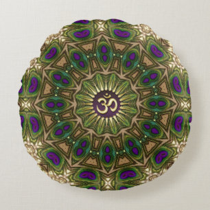 Peacock Bohemian Mandala OM Yoga Round Design #16 Cushion