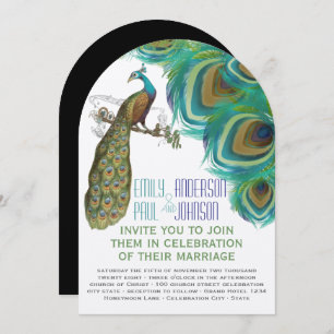Peacock Boho Bohemian Feathers with Peacock Invitation
