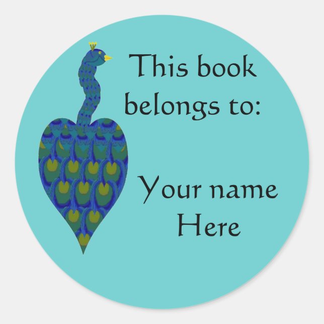 Peacock, Book Plate Classic Round Sticker (Front)