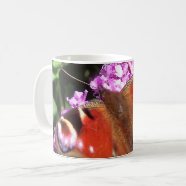 Peacock Butterfly and Buddleia  Coffee Mug (Front Left)