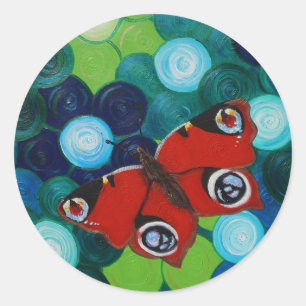 Peacock Butterfly Painting Classic Round Sticker