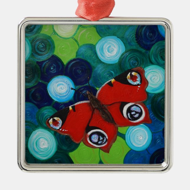 Peacock Butterfly Painting Metal Tree Decoration (Front)