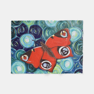 Peacock Butterfly Painting Reworked Fleece Blanket
