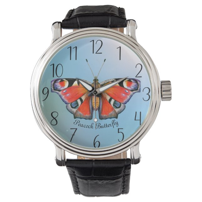 Peacock butterfly Watercolor Acrylic Wall Clock Watch (Front)